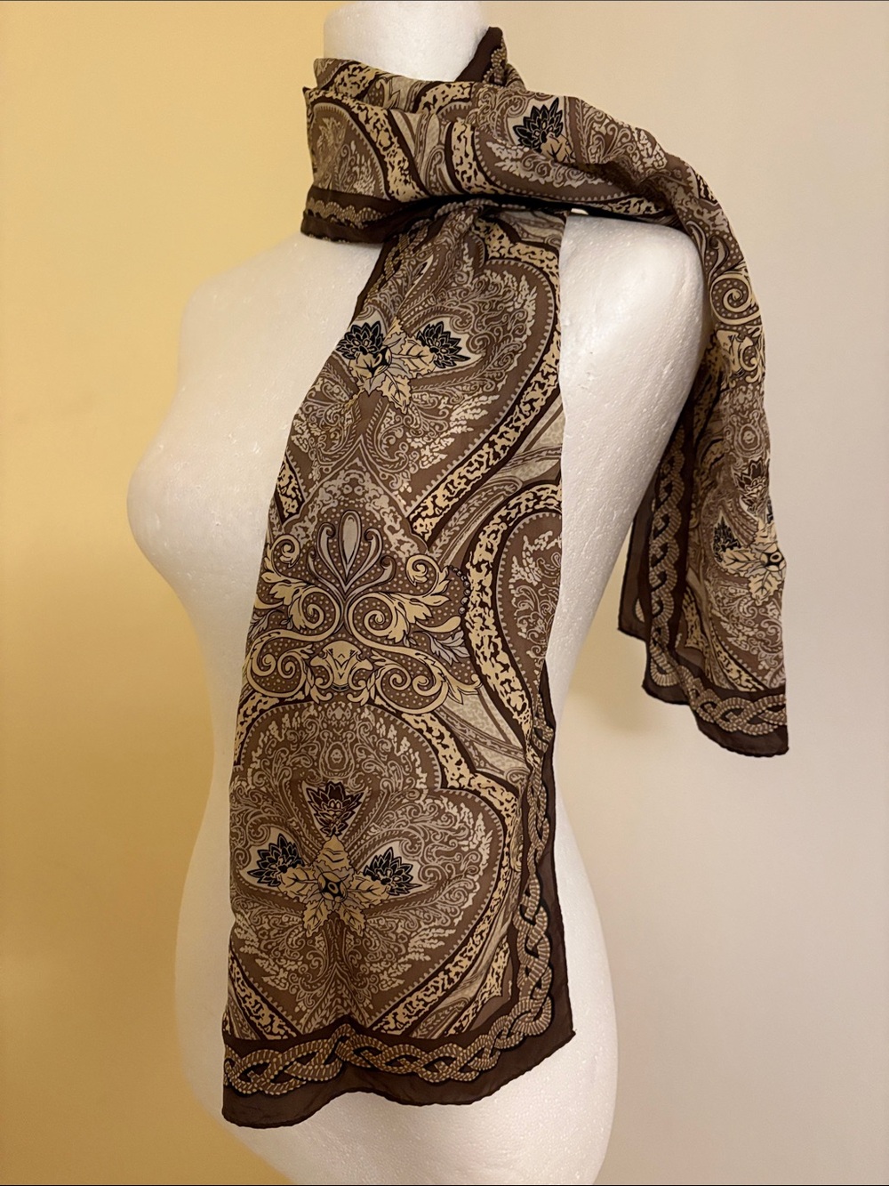 Vintage Adrienne Vittadini Brown and Cream Paisley Runner Tapestry 100% Silk